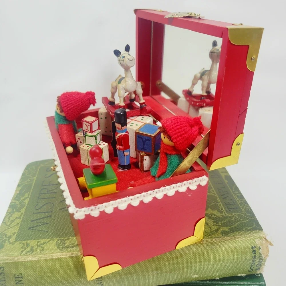 Vintage Christmas Music Box Plays‎ Toy Land Wooden Toys Red
